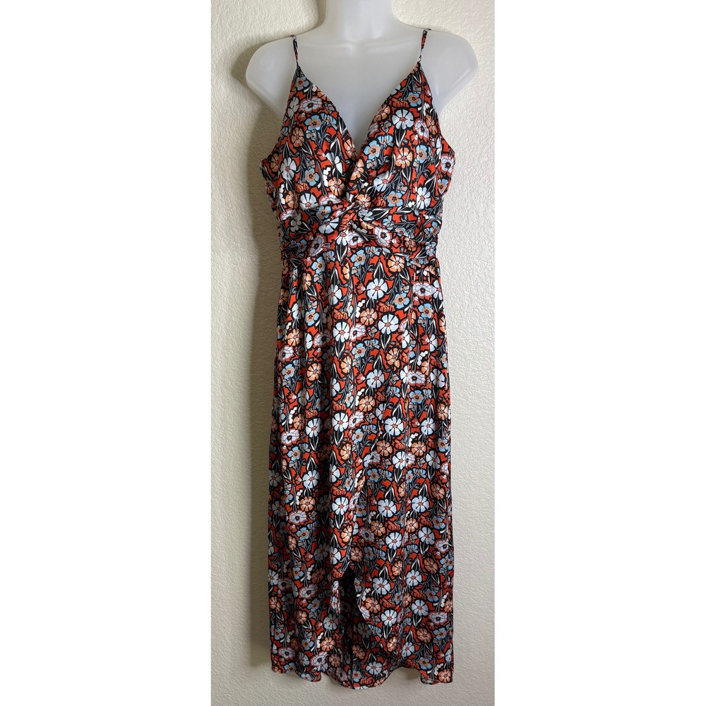 Bar III Womens M Midi Dress Orange Blue Floral Twist Front California Poppy NEW